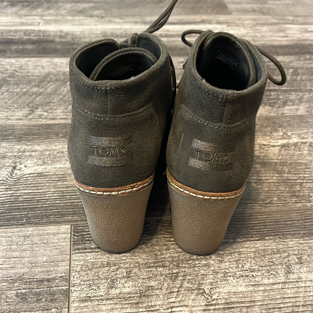 Toms Suede Lace Up Wedge Booties - Picture 3 of 5